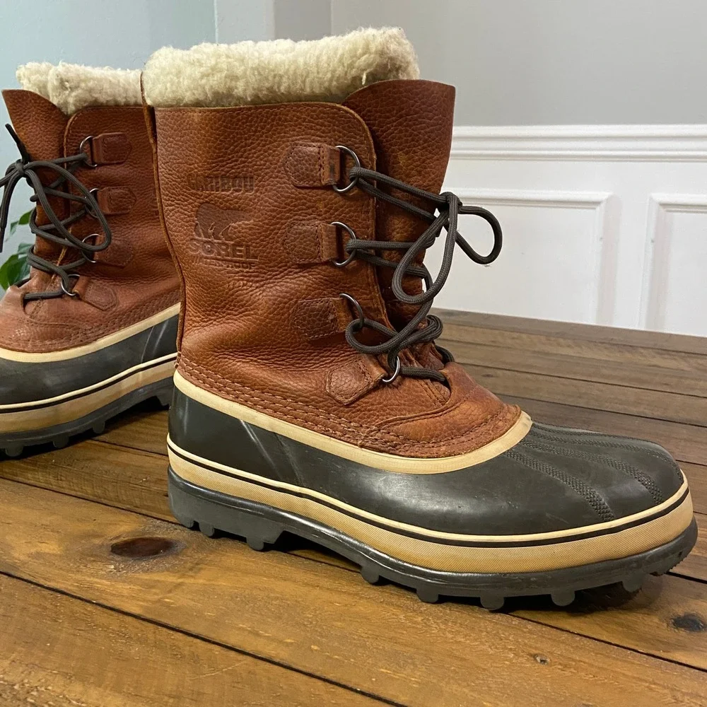 Sorel Caribou Mens Waterproof Winter Snow Boots Brown Leather NM1481-256 Size 11